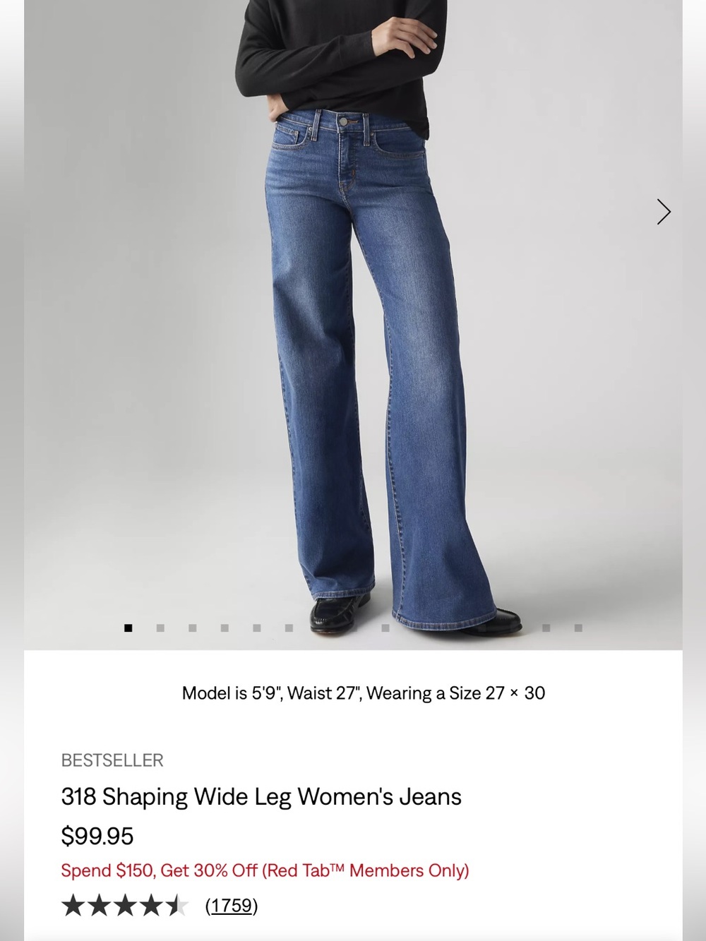 Levi's Blue Wide-Leg Shaping Jeans 2 PAIRS, 2 colours 32in length